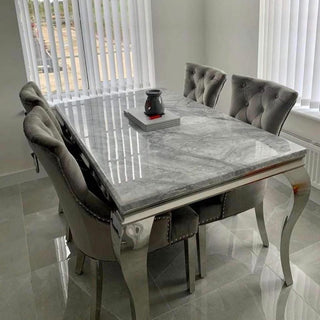 Asmara 150cm Marble Table with Ring Knocker Back Dining Chairs