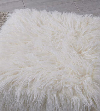 Isabella Heavy Shaggy Faux Sheepskin Cube Stool- White