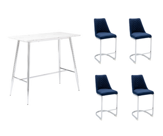 Doyen High Bar Table Chrome + 4 Wilton Bar Stool Blue