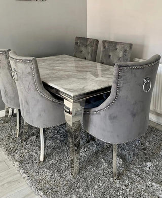 Asmara 150cm Marble Table with Ring Knocker Back Dining Chairs