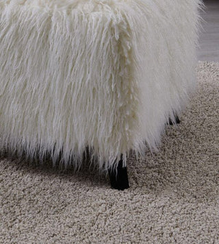 Isabella Heavy Shaggy Faux Sheepskin Cube Stool- White