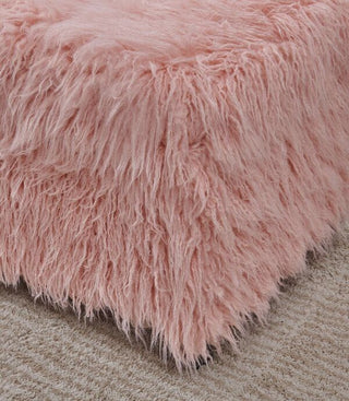 Isabella Heavy Shaggy Faux Sheepskin Ottoman-Pink