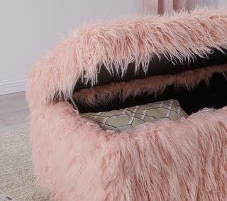 Isabella Heavy Shaggy Faux Sheepskin Ottoman-Pink