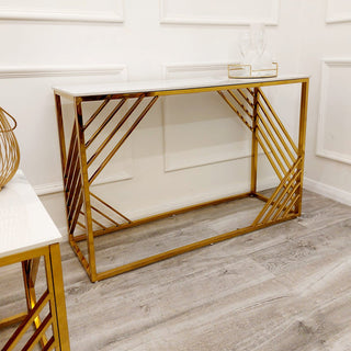 Clarence Gold Console Table with Polar White Sintered Top