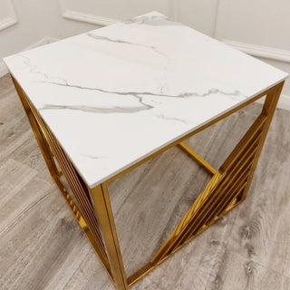 Clarence Gold Lamp Table with Polar White Sintered Top