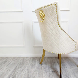 Venice Gold Dining Chair with Lion Knocker & Quilted Back