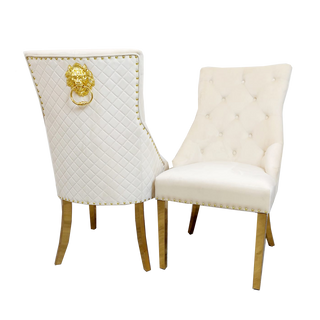 Venice Gold Dining Chair with Lion Knocker & Quilted Back