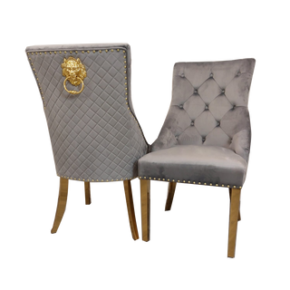 Venice Gold Dining Chair with Lion Knocker & Quilted Back