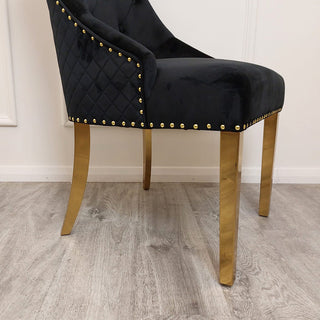 Venice Gold Dining Chair with Lion Knocker & Quilted Back