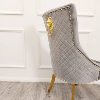 Venice Gold Dining Chair with Lion Knocker & Quilted Back