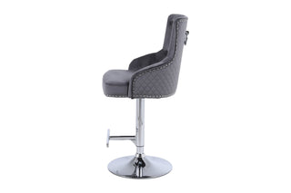 Tokyo Round Knocker Grey Fabric Bar Stool