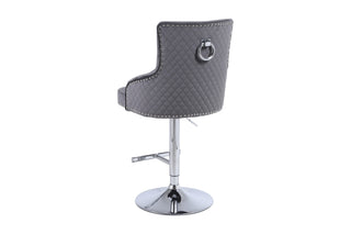 Tokyo Round Knocker Grey Fabric Bar Stool