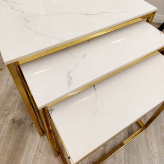 Ophelia Nest of 3 Square Coffee Tables with Polar White Sintered Stone Tops