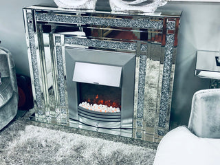 Diamond Crushed Mirrored Fire Place