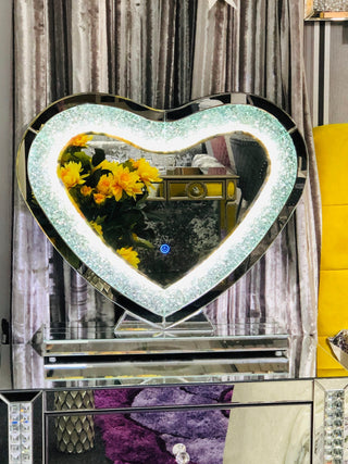 Diamond Crushed LED Heart Dresser Mirror