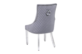 Tokyo Round Knocker Grey Velvet Dining Chair