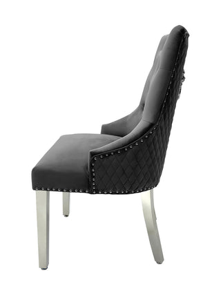 Tokyo Dark Grey Quilted Lion Knocker Dining Chair