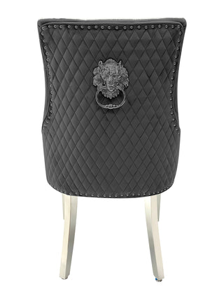 Tokyo Dark Grey Quilted Lion Knocker Dining Chair