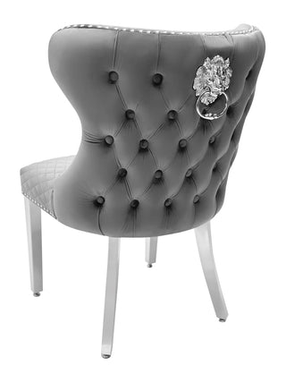 Vienna Grey Button Back Lion Knocker Back Chair