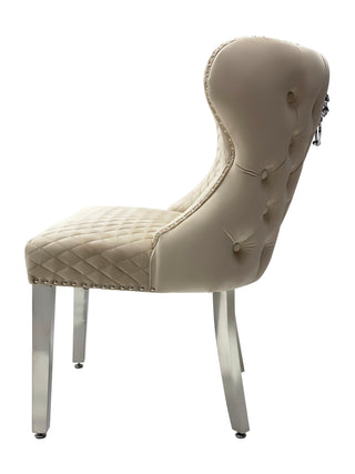 Tokyo Mink Quilted Lion Knocker Dining Chair