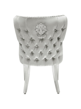 Tokyo Shiny Silver Quilted Lion Knocker Dining Chair