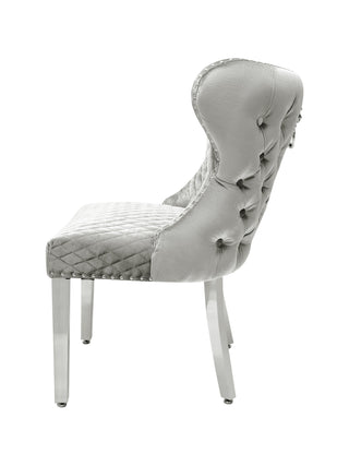 Tokyo Shiny Silver Quilted Lion Knocker Dining Chair