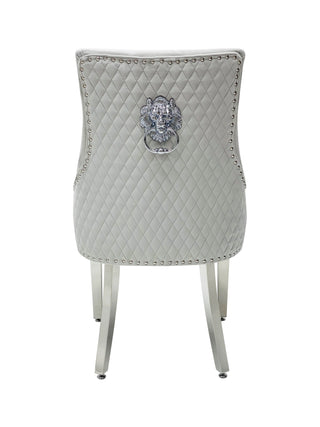 Tokyo Silver Quilted Lion Knocker Dining Chair