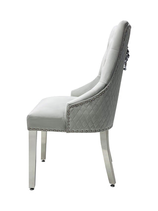 Tokyo Silver Quilted Lion Knocker Dining Chair