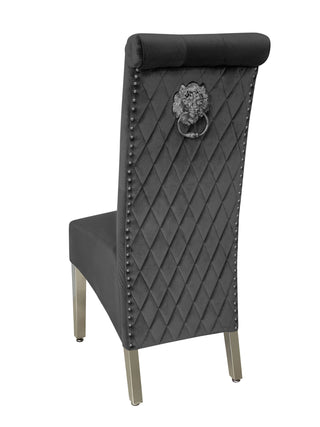 Louis Grey Colour Chrome Leg Lion Knocker Dining Chair