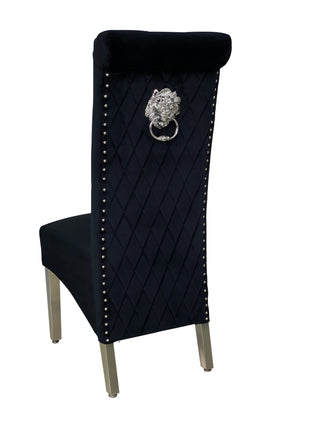 Louis Black Colour Chrome Leg Lion Knocker Dining Chair