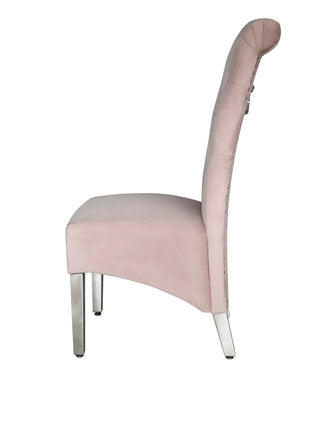 Louis Pink Colour Chrome Leg Lion Knocker Dining Chair