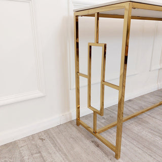 Niall Gold Console Table with Polar White Sintered Top