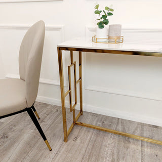 Niall Gold Console Table with Polar White Sintered Top