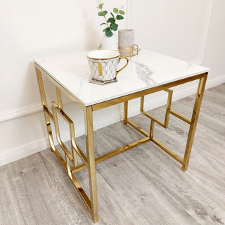 Niall Gold Lamp Table with Polar White Sintered Top