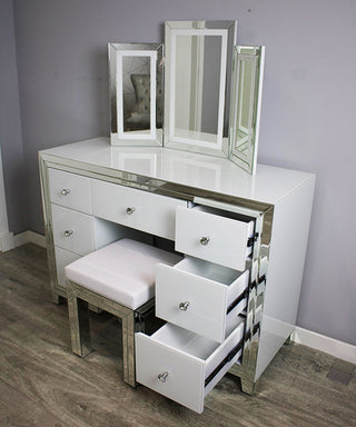 White Mayfair Dressing Table Set - Complete with Mirror and Stool