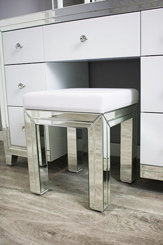 White Mayfair Dressing Table Set - Complete with Mirror and Stool