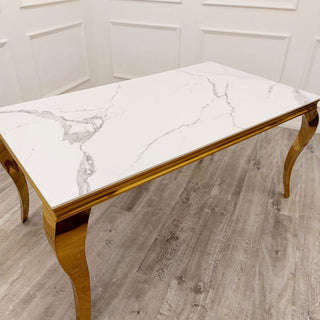 Asmara Dining Table Gold with Glass/Sintered Stone Top