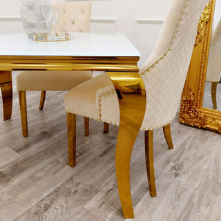 Asmara Dining Table Gold with Glass/Sintered Stone Top