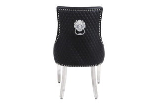 Tokyo Black PU Leather Quilted Lion Knocker Dining Chair