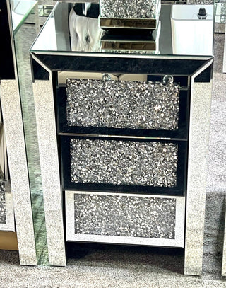 Diamond Crushed Mirrored 3 Drawer Bedside