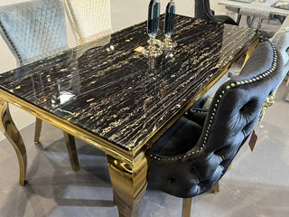 Louis 160cm Black & Gold Frame Marble Table