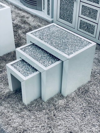 Diamond Crushed White Nest Of Tables