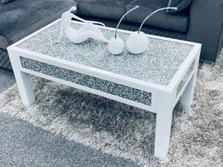 Diamond Crushed Top White Coffee Table