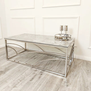 Hannah Chrome Coffee Table with Stomach Ash Grey Sintered Top