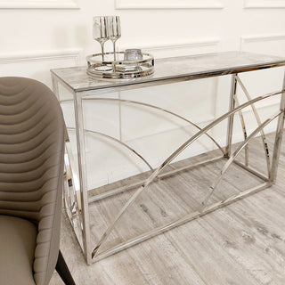 Hannah Chrome Console Table with Stomach Ash Grey Sintered Top