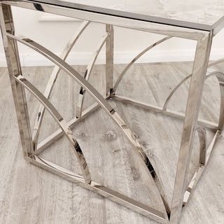 Hannah Chrome Lamp Table with Stomach Ash Grey Sintered Top