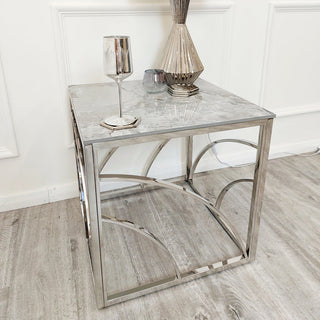 Hannah Chrome Lamp Table with Stomach Ash Grey Sintered Top