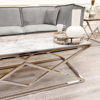 Ameera Chrome Coffee Table with Stomach Ash Sintered Stone Top