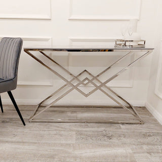 Ameera Chrome Console Table with Stomach Ash Sintered Stone Top