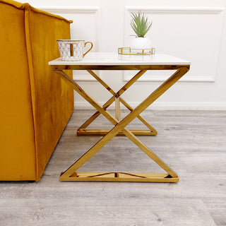 Adam Gold Lamp Table with Polar White Sintered Top